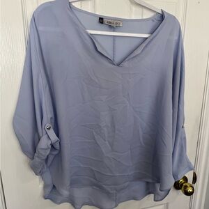 Jennifer Lopez Soft Lavender V-Neck Roll-Tab Blouse